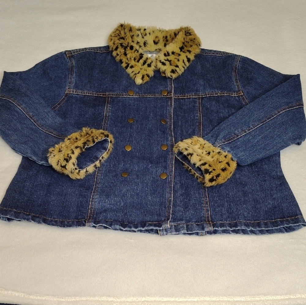 Picotta New York Blue Jean Jacket with Leopard Print